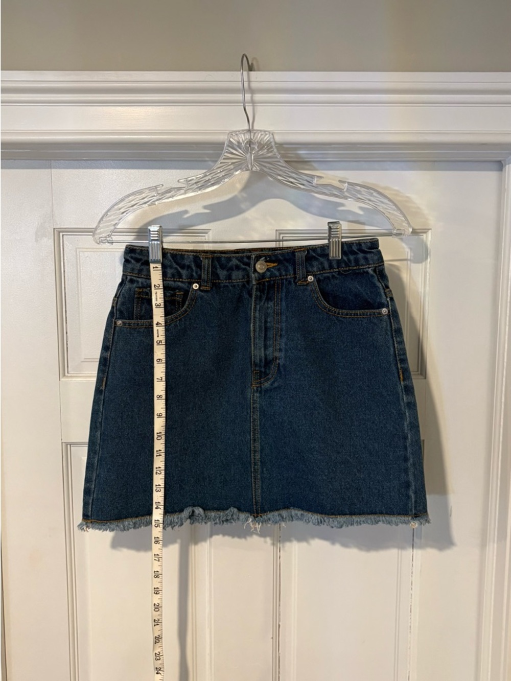 Forever 21 Dark Blue Denim Mini Skirt with Frayed Hem - Picture 3 of 6